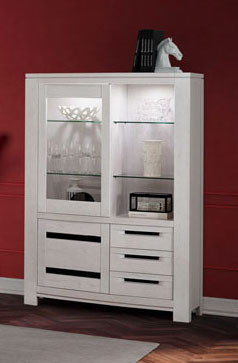 [PS-3645-22447] Vitrine 2 portes 3 tiroirs et niche Ines de Cacio (Naturelle (MA), CRI)