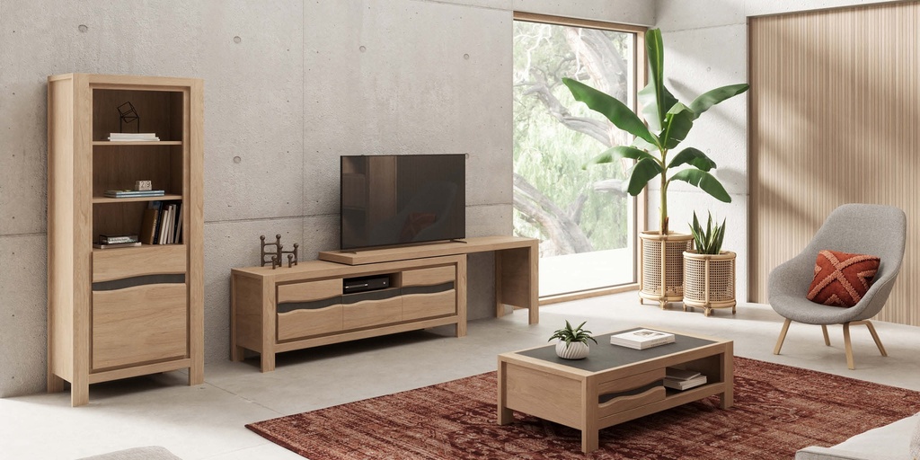 Meuble TV d'angle 1 porte 1 tiroir 1 niche Natura - 150 cm