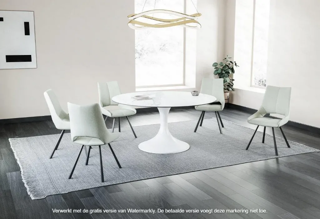 [PS-6510-29129] Table Ronde Calise - 160 CM (Waterglass noir, Pied blanc)