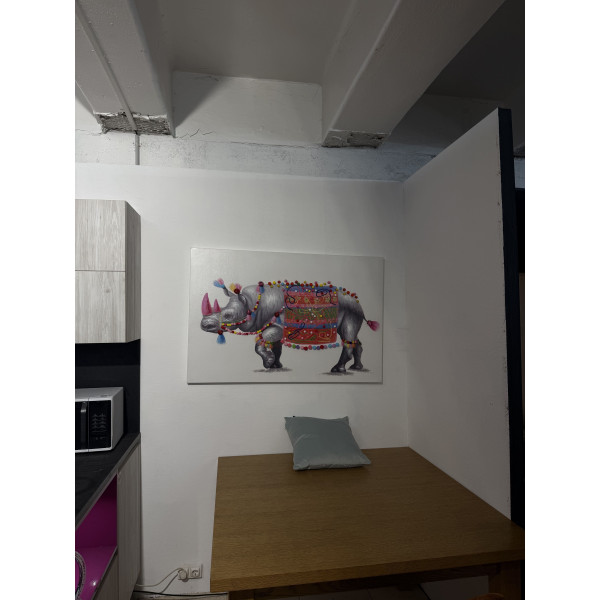 [PS-7093] Tableau Rhinocéros pompons 120x80 cm